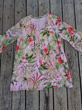 J. Jill Pink Tropical Floral V-Neck Tunic